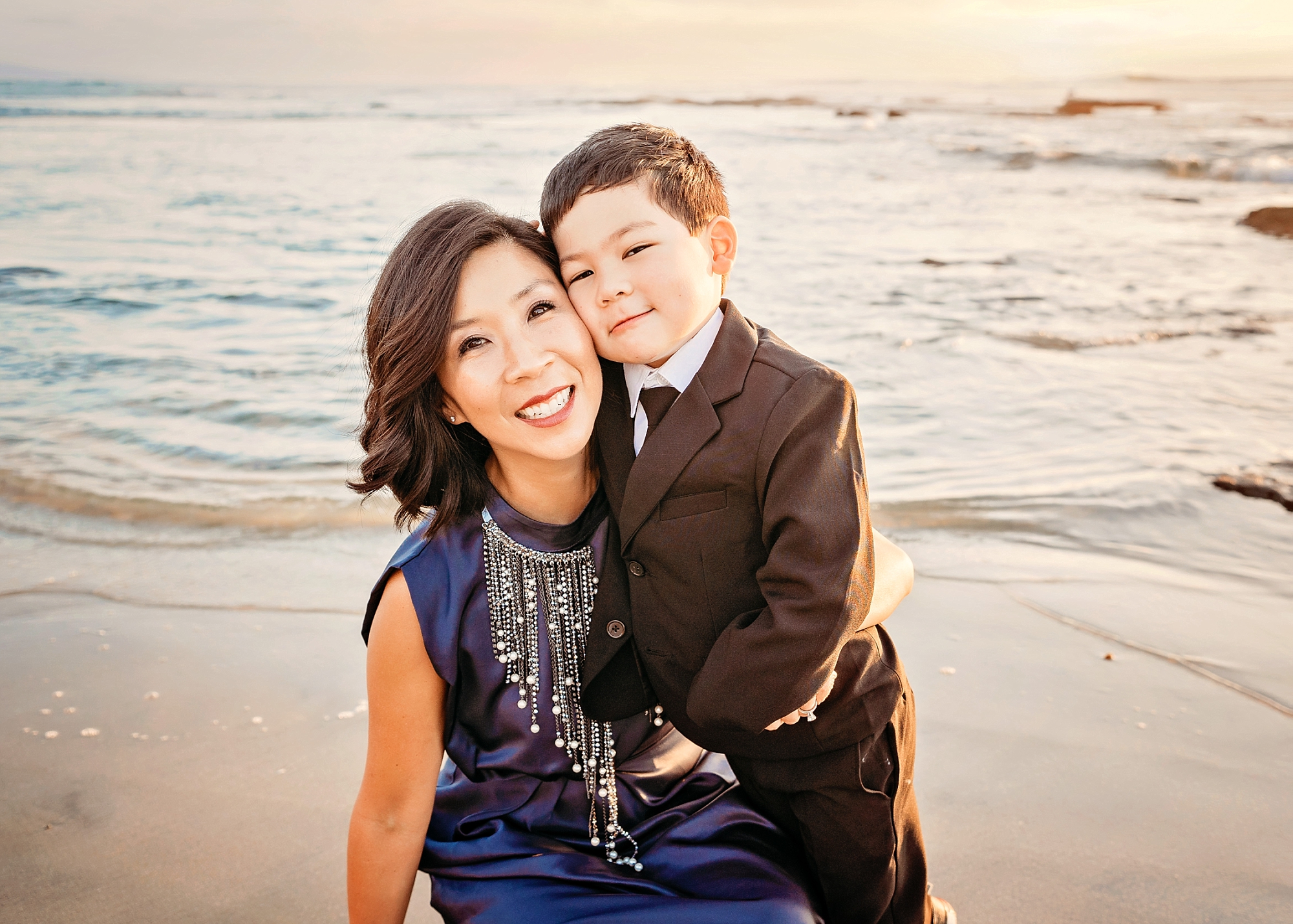 sunset beach photo shoot mom + son