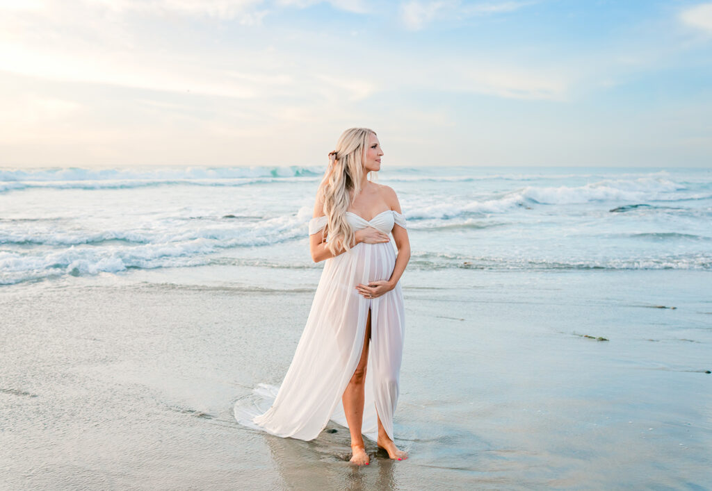 10 Essential Tips to Prepare for Your Carlsbad Maternity Photography Session 5 Beautiful styled maternity gown during la jolla maternity photography session
